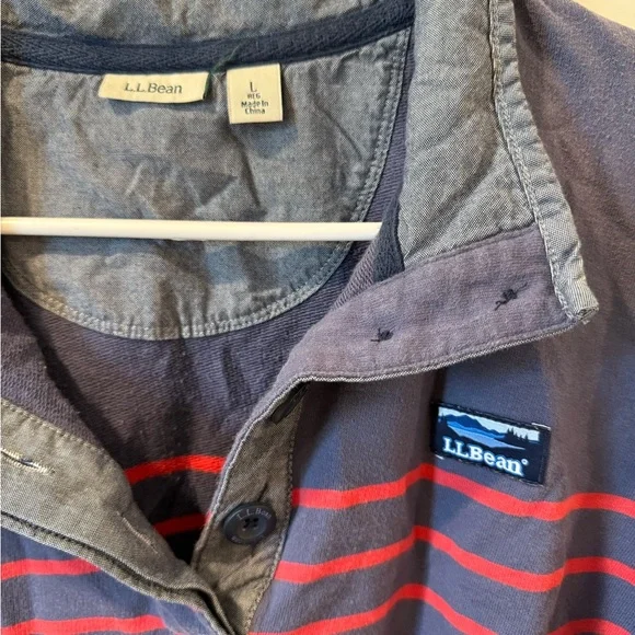 L.L. Bean Navy and Red Striped Shirt - Picture 3 of 5